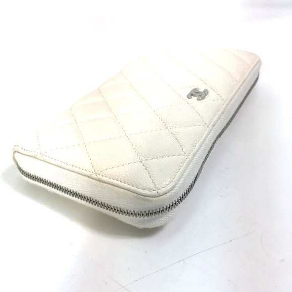 CHANEL A50097 Matelasse CC CC Mark Zip Around Quilted Wallet Long Wallet White - Picture 3 of 16